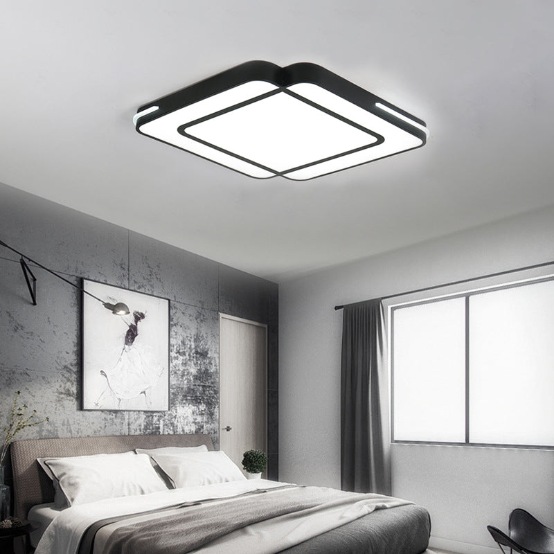 Modern Led Flush Lighting with Acrylic Shade Black/White Square Flush Mount Light Fixture in White Light, 16"/19.5"/23.5" Wide Black Clearhalo 'Ceiling Lights' 'Close To Ceiling Lights' 'Close to ceiling' 'Flush mount' Lighting' 212494