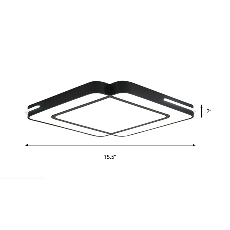 Modern Led Flush Lighting with Acrylic Shade Black/White Square Flush Mount Light Fixture in White Light, 16"/19.5"/23.5" Wide Clearhalo 'Ceiling Lights' 'Close To Ceiling Lights' 'Close to ceiling' 'Flush mount' Lighting' 212498