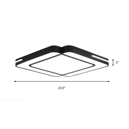Modern Led Flush Lighting with Acrylic Shade Black/White Square Flush Mount Light Fixture in White Light, 16"/19.5"/23.5" Wide Clearhalo 'Ceiling Lights' 'Close To Ceiling Lights' 'Close to ceiling' 'Flush mount' Lighting' 212500