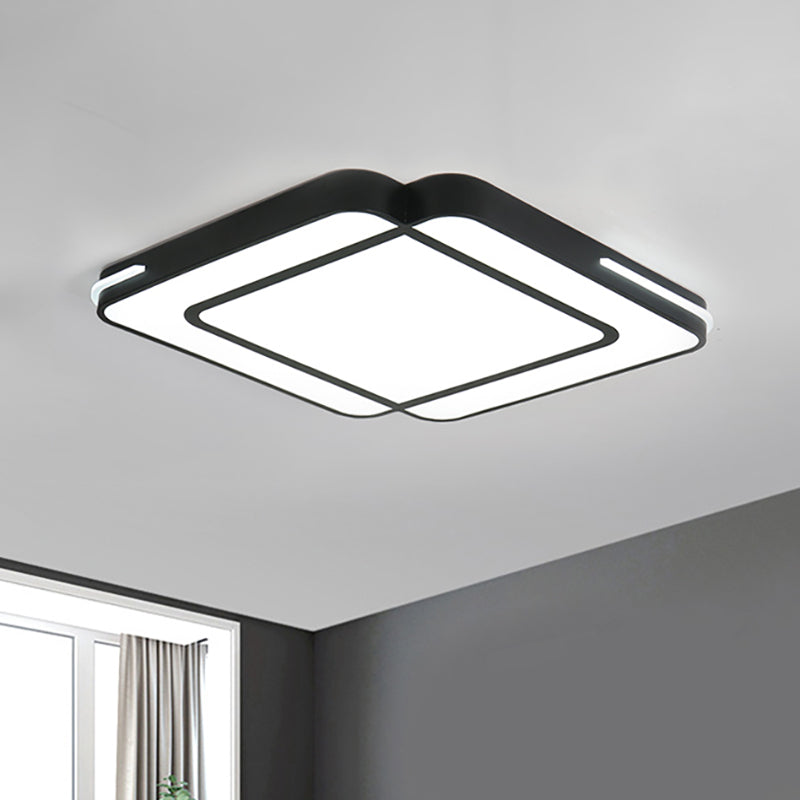 Modern Led Flush Lighting with Acrylic Shade Black/White Square Flush Mount Light Fixture in White Light, 16"/19.5"/23.5" Wide Clearhalo 'Ceiling Lights' 'Close To Ceiling Lights' 'Close to ceiling' 'Flush mount' Lighting' 212502