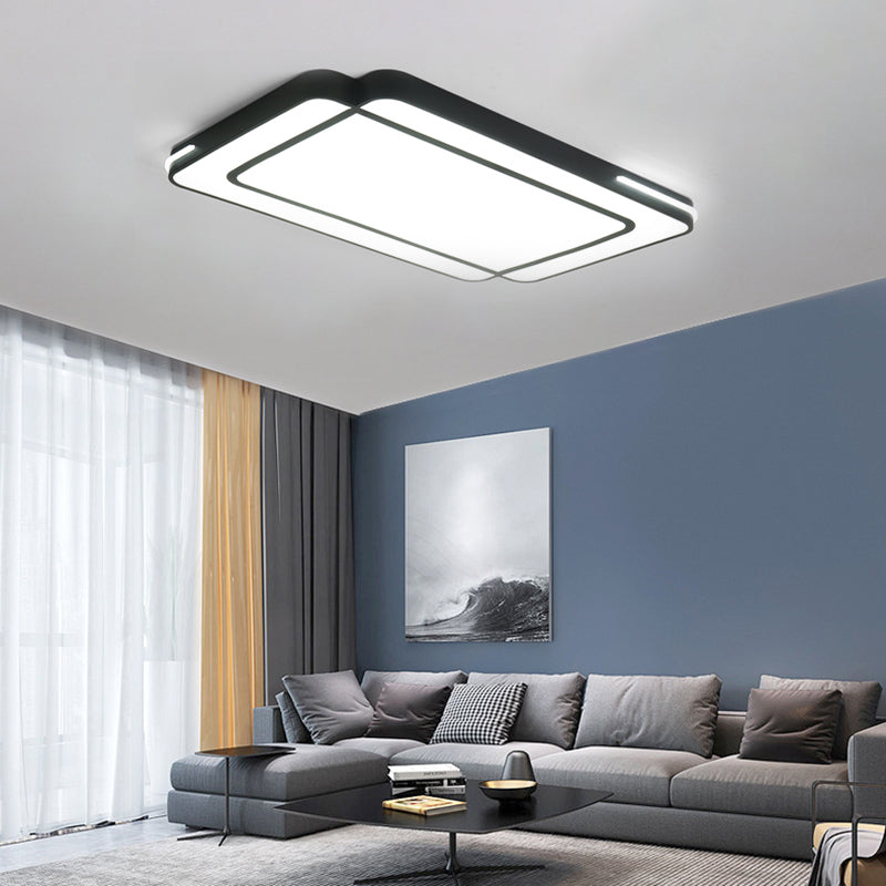 Rectangular Flush Mount Modernist Acrylic Led White/Black Flush Ceiling Light in White Light for Living Room, 35.5"/43" Wide Clearhalo 'Ceiling Lights' 'Close To Ceiling Lights' 'Close to ceiling' 'Flush mount' Lighting' 212511