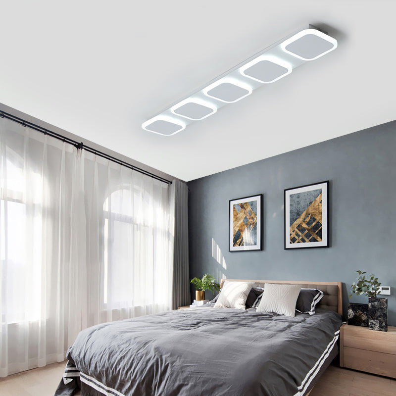 Modern Rectangle Flush Lighting Acrylic 4/5 Lights Bedroom Led Flush Ceiling Lamp Fixture in White, White/Warm Light Clearhalo 'Ceiling Lights' 'Close To Ceiling Lights' 'Close to ceiling' 'Flush mount' Lighting' 212539