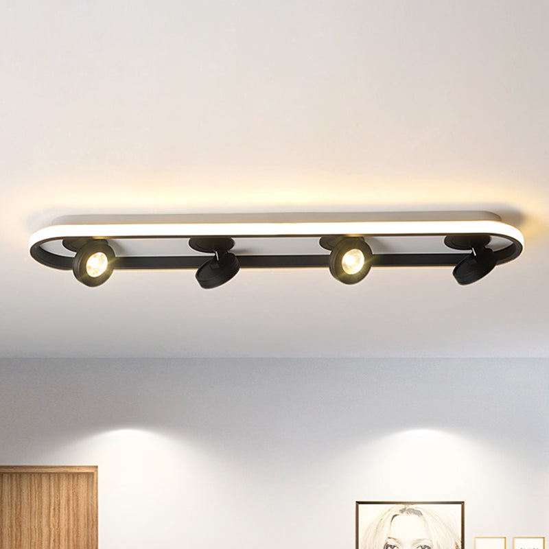 Rectangular Flush Lighting Modern Acrylic 4/6/8 Lights Black Flush Ceiling Lamp in Warm/White Light for Living Room 4 Black Clearhalo 'Ceiling Lights' 'Close To Ceiling Lights' 'Close to ceiling' 'Flush mount' Lighting' 212562