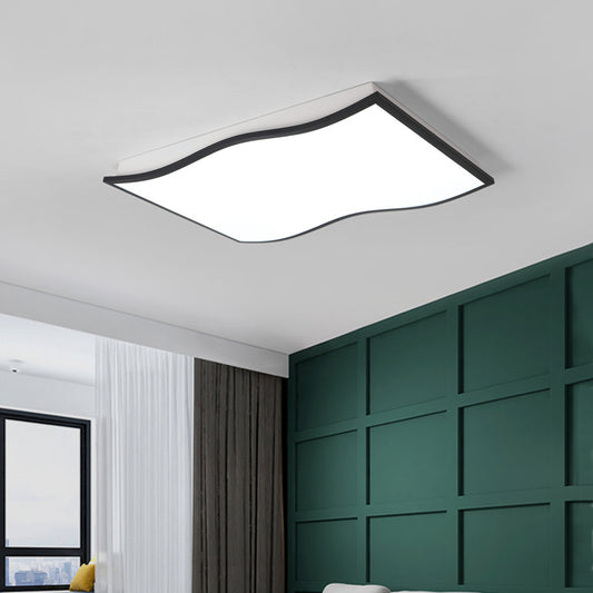 Waved Square/Rectangle Flush Lamp Contemporary Acrylic 19.5"/32" Wide Led Black Flush Mount Light Fixture Black 32" Clearhalo 'Ceiling Lights' 'Close To Ceiling Lights' 'Close to ceiling' 'Flush mount' Lighting' 212606