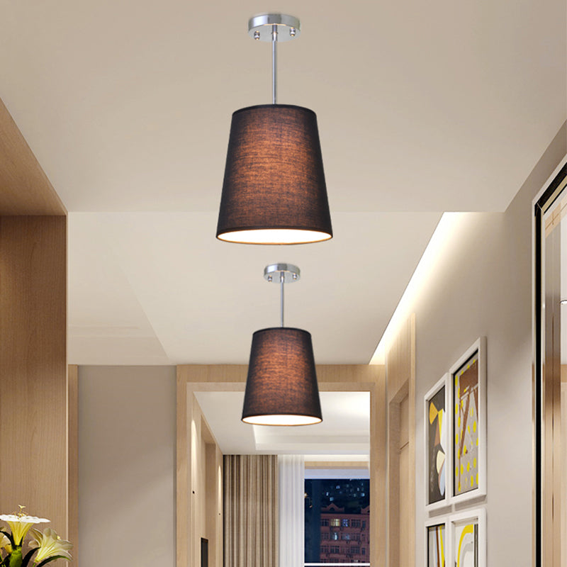 Fabric Cylinder Pendant Lighting Modern 1 Light Black/White/Flaxen Hanging Ceiling Lamp, 8"/11" Wide Black Clearhalo 'Ceiling Lights' 'Modern Pendants' 'Modern' 'Pendant Lights' 'Pendants' Lighting' 212615