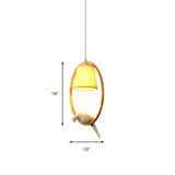 Cone Fabric Hanging Lighting Contemporary 1/3 Lights White Pendant Lamp Fixture with Wood Ring and Resin Bird Clearhalo 'Ceiling Lights' 'Modern Pendants' 'Modern' 'Pendant Lights' 'Pendants' Lighting' 212656