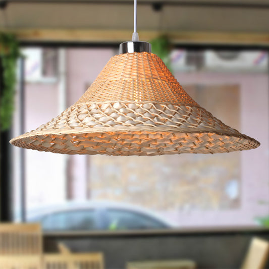 Yellow Bamboo Hat Shape Pendant Asian Style 1 Light Rattan Hanging Ceiling Lamp for Restaurant Clearhalo 'Ceiling Lights' 'Pendant Lights' 'Pendants' Lighting' 212659