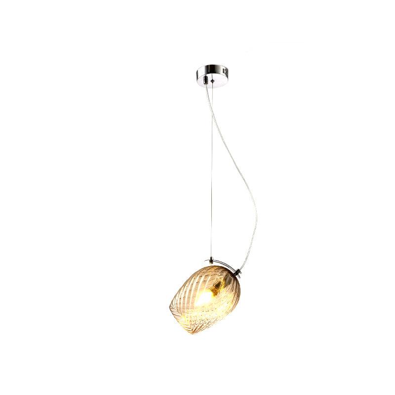 Tulip Pendant Lighting Modernist Clear/Amber/Smoke Prismatic Glass 1 Light Bedroom Hanging Lamp Fixture Clearhalo 'Ceiling Lights' 'Glass shade' 'Glass' 'Modern Pendants' 'Modern' 'Pendant Lights' 'Pendants' Lighting' 212695