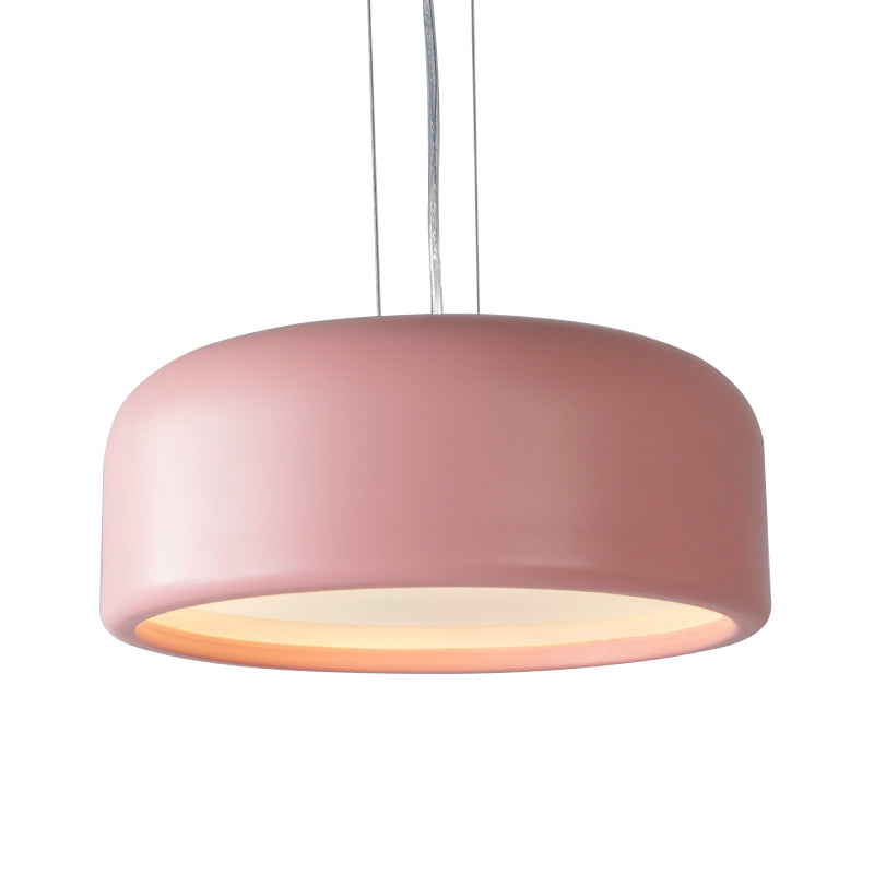 1 Light Bedroom Pendant with Drum Metal Shade Modernist Pink/Blue/Green Hanging Light Kit with Recessed Diffuser, 14"/19"/23.5" Wide Clearhalo 'Ceiling Lights' 'Modern Pendants' 'Modern' 'Pendant Lights' 'Pendants' Lighting' 212715