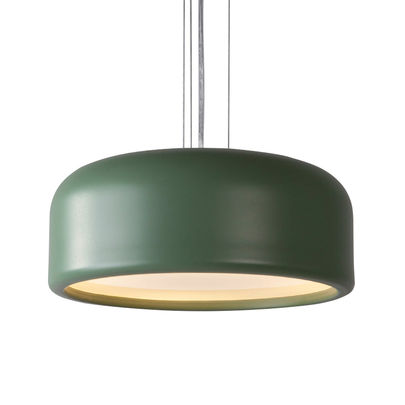 1 Light Bedroom Pendant with Drum Metal Shade Modernist Pink/Blue/Green Hanging Light Kit with Recessed Diffuser, 14"/19"/23.5" Wide Clearhalo 'Ceiling Lights' 'Modern Pendants' 'Modern' 'Pendant Lights' 'Pendants' Lighting' 212723