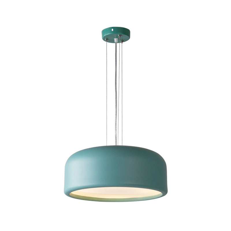 1 Light Bedroom Pendant with Drum Metal Shade Modernist Pink/Blue/Green Hanging Light Kit with Recessed Diffuser, 14"/19"/23.5" Wide Clearhalo 'Ceiling Lights' 'Modern Pendants' 'Modern' 'Pendant Lights' 'Pendants' Lighting' 212727
