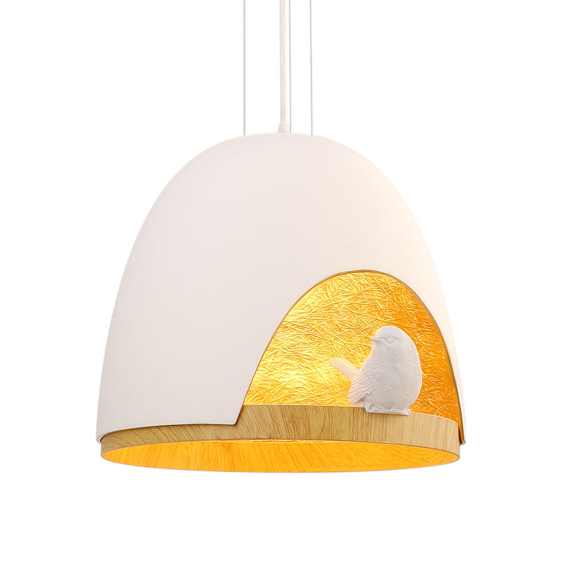 Dome Pendant Lighting Contemporary 1 Light Resin White/Black Hanging Lamp Fixture with Nest and Bird Design Clearhalo 'Ceiling Lights' 'Modern Pendants' 'Modern' 'Pendant Lights' 'Pendants' Lighting' 212757