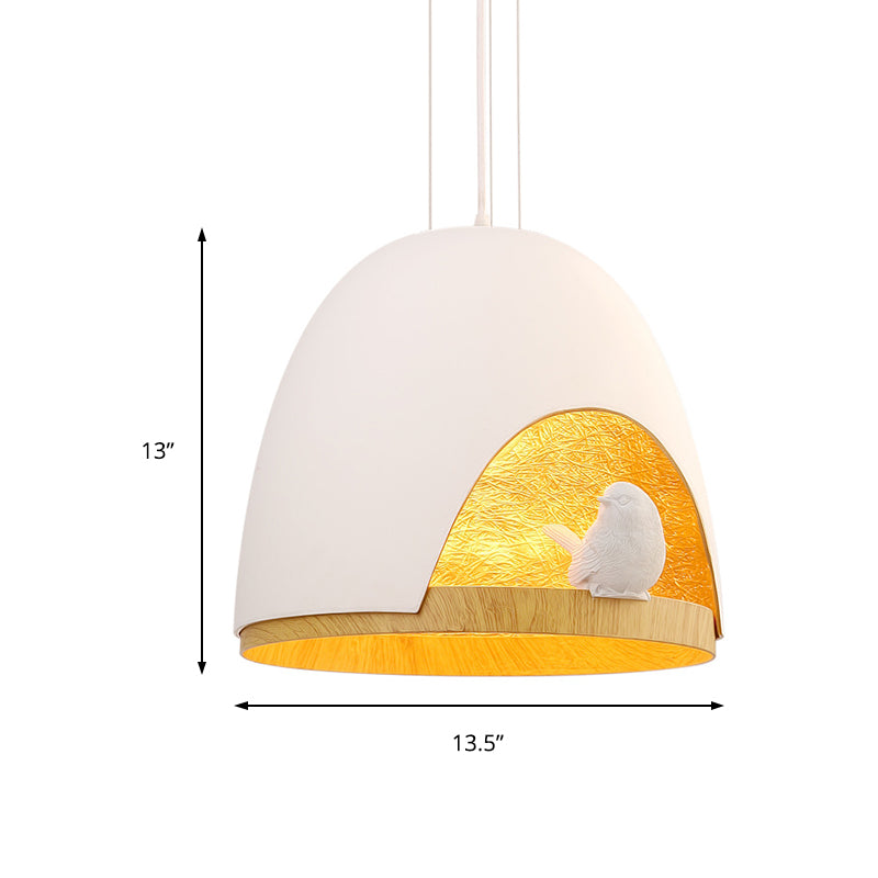 Dome Pendant Lighting Contemporary 1 Light Resin White/Black Hanging Lamp Fixture with Nest and Bird Design Clearhalo 'Ceiling Lights' 'Modern Pendants' 'Modern' 'Pendant Lights' 'Pendants' Lighting' 212758