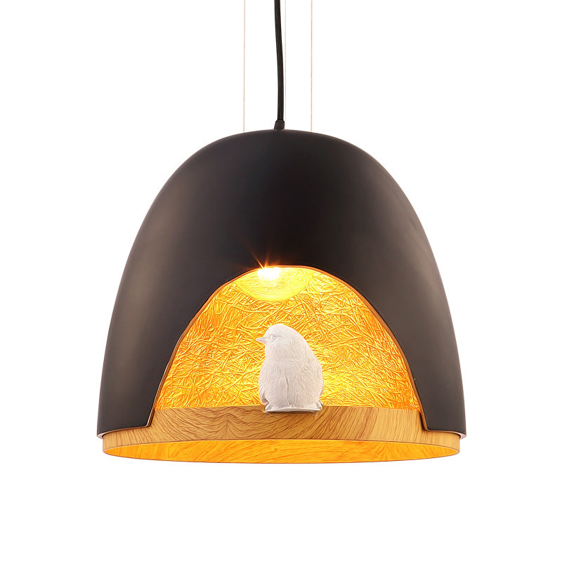 Dome Pendant Lighting Contemporary 1 Light Resin White/Black Hanging Lamp Fixture with Nest and Bird Design Clearhalo 'Ceiling Lights' 'Modern Pendants' 'Modern' 'Pendant Lights' 'Pendants' Lighting' 212760