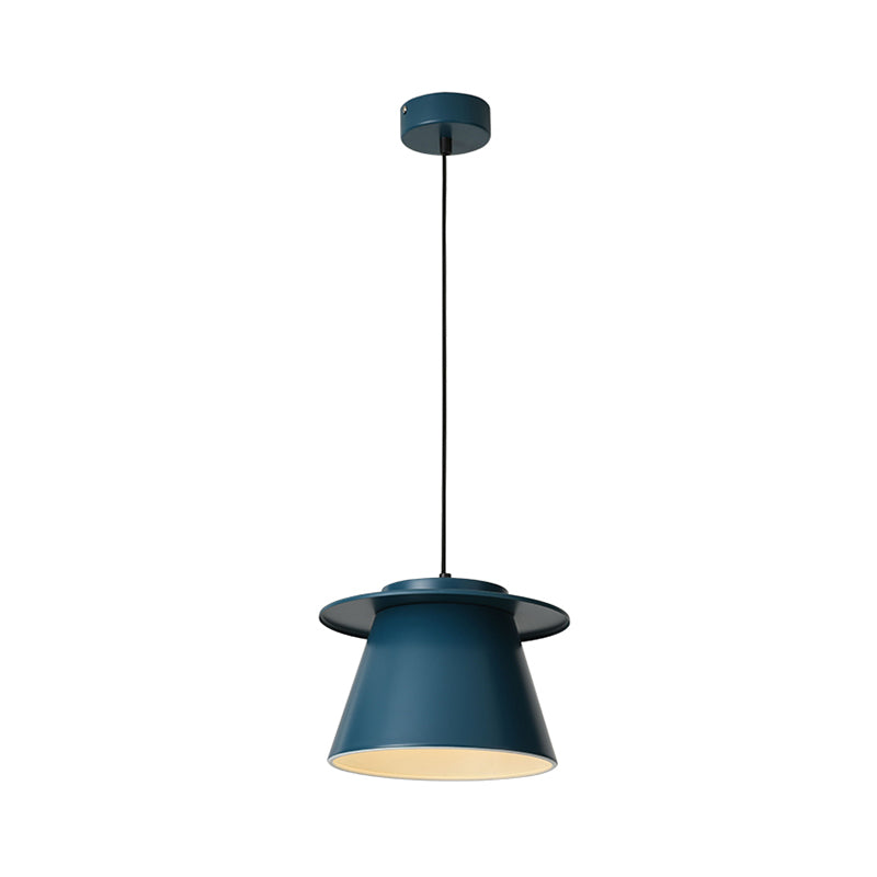 Barrel Shape Pendant Lamp Modernist Metal 1 Light Black/Brown/Blue Hanging Ceiling Light for Restaurant Clearhalo 'Ceiling Lights' 'Modern Pendants' 'Modern' 'Pendant Lights' 'Pendants' Lighting' 212782