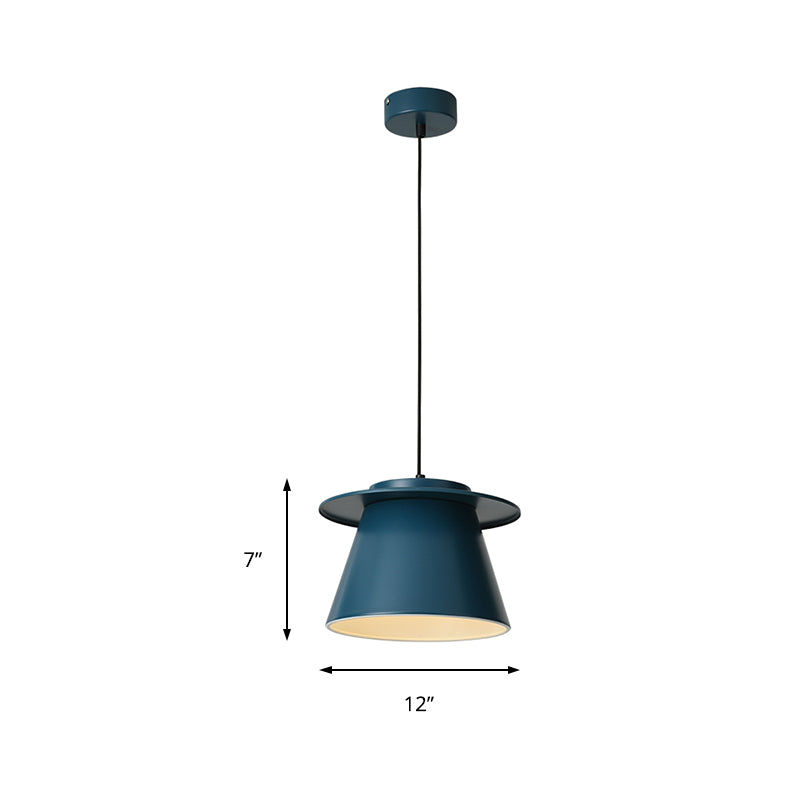 Barrel Shape Pendant Lamp Modernist Metal 1 Light Black/Brown/Blue Hanging Ceiling Light for Restaurant Clearhalo 'Ceiling Lights' 'Modern Pendants' 'Modern' 'Pendant Lights' 'Pendants' Lighting' 212783