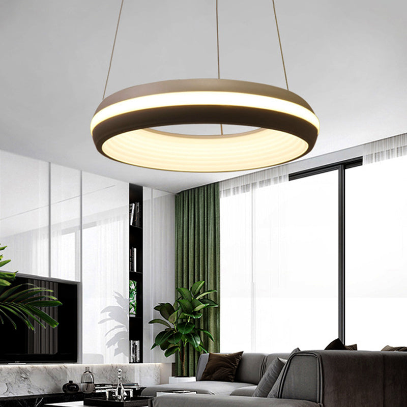 Doughnut Metal Pendant Modernist Led White/Grey Hanging Light Fixture in Third Gear, 19"/25" Wide Clearhalo 'Ceiling Lights' 'Modern Pendants' 'Modern' 'Pendant Lights' 'Pendants' Lighting' 212830