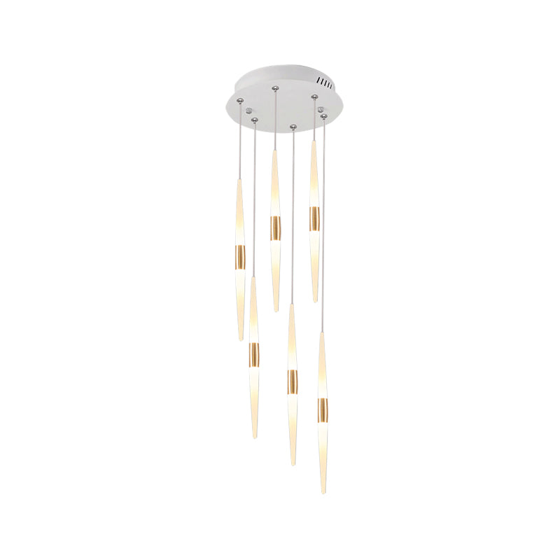 Acrylic Flute Cluster Pendant Light Modernist 5/6 Lights White Ceiling Hanging Lamp Fixture with Round/Linear Canopy in White/Warm Light Clearhalo 'Ceiling Lights' 'Modern Pendants' 'Modern' 'Pendant Lights' 'Pendants' Lighting' 212850