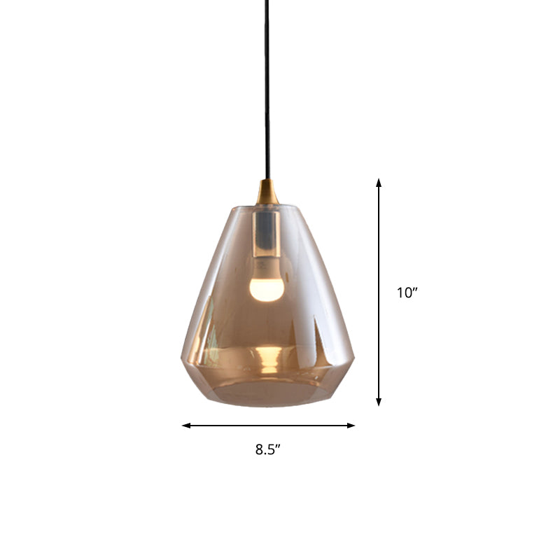 Diamond Suspension Pendant Modernist Cream/Amber/Smoke Glass 1 Light Hanging Lamp Fixture for Dining Room Clearhalo 'Ceiling Lights' 'Glass shade' 'Glass' 'Modern Pendants' 'Modern' 'Pendant Lights' 'Pendants' Lighting' 212890