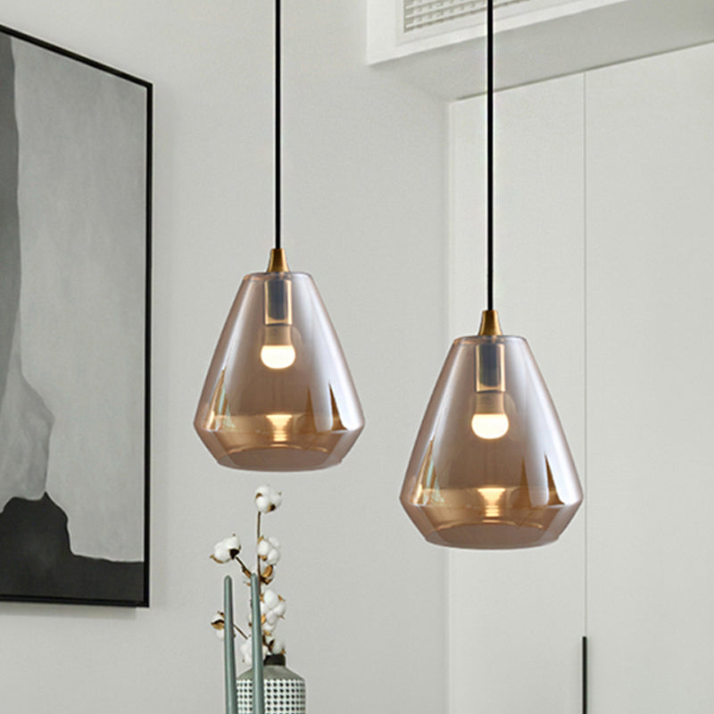 Diamond Suspension Pendant Modernist Cream/Amber/Smoke Glass 1 Light Hanging Lamp Fixture for Dining Room Clearhalo 'Ceiling Lights' 'Glass shade' 'Glass' 'Modern Pendants' 'Modern' 'Pendant Lights' 'Pendants' Lighting' 212897