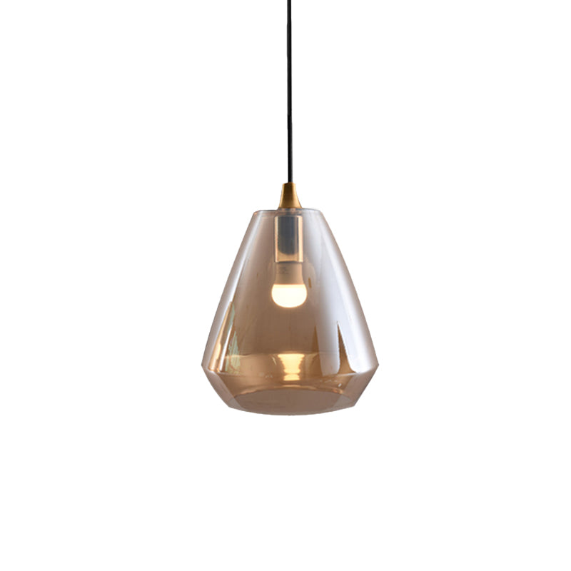 Diamond Suspension Pendant Modernist Cream/Amber/Smoke Glass 1 Light Hanging Lamp Fixture for Dining Room Clearhalo 'Ceiling Lights' 'Glass shade' 'Glass' 'Modern Pendants' 'Modern' 'Pendant Lights' 'Pendants' Lighting' 212898