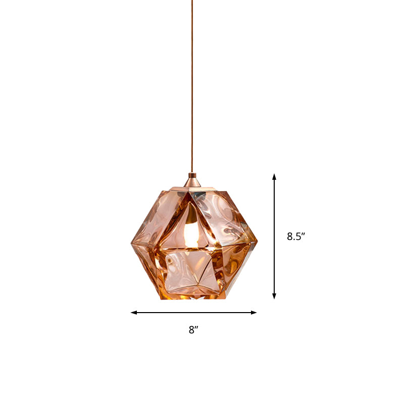 Diamond Suspension Pendant Lamp Modern Textured White/Amber/Smoke Glass Dining Room Led Hanging Light Fixture Clearhalo 'Ceiling Lights' 'Glass shade' 'Glass' 'Modern Pendants' 'Modern' 'Pendant Lights' 'Pendants' Lighting' 212929