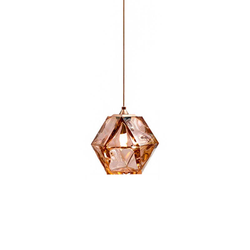 Diamond Suspension Pendant Lamp Modern Textured White/Amber/Smoke Glass Dining Room Led Hanging Light Fixture Clearhalo 'Ceiling Lights' 'Glass shade' 'Glass' 'Modern Pendants' 'Modern' 'Pendant Lights' 'Pendants' Lighting' 212937