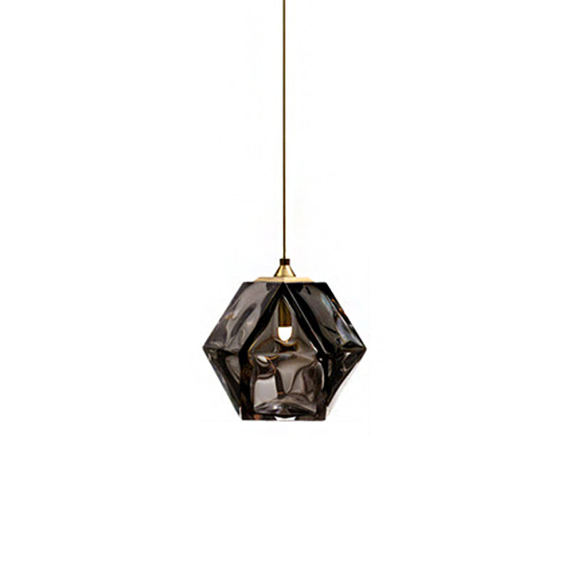 Diamond Suspension Pendant Lamp Modern Textured White/Amber/Smoke Glass Dining Room Led Hanging Light Fixture Clearhalo 'Ceiling Lights' 'Glass shade' 'Glass' 'Modern Pendants' 'Modern' 'Pendant Lights' 'Pendants' Lighting' 212940