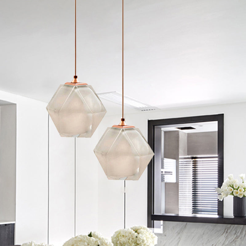 Diamond Suspension Pendant Lamp Modern Textured White/Amber/Smoke Glass Dining Room Led Hanging Light Fixture Textured White Clearhalo 'Ceiling Lights' 'Glass shade' 'Glass' 'Modern Pendants' 'Modern' 'Pendant Lights' 'Pendants' Lighting' 212942