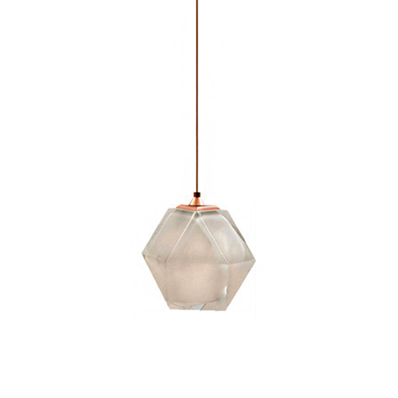 Diamond Suspension Pendant Lamp Modern Textured White/Amber/Smoke Glass Dining Room Led Hanging Light Fixture Clearhalo 'Ceiling Lights' 'Glass shade' 'Glass' 'Modern Pendants' 'Modern' 'Pendant Lights' 'Pendants' Lighting' 212943