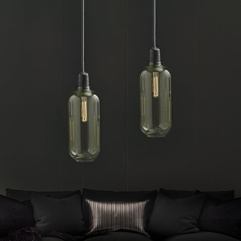 Modernist Cylinder Pendant Amber/Smoky Glass 1 Light Living Room Hanging Ceiling Lamp, 4"/5.5" Wide Amber 4" Clearhalo 'Ceiling Lights' 'Close To Ceiling Lights' 'Glass shade' 'Glass' 'Modern Pendants' 'Modern' 'Pendant Lights' 'Pendants' Lighting' 212968