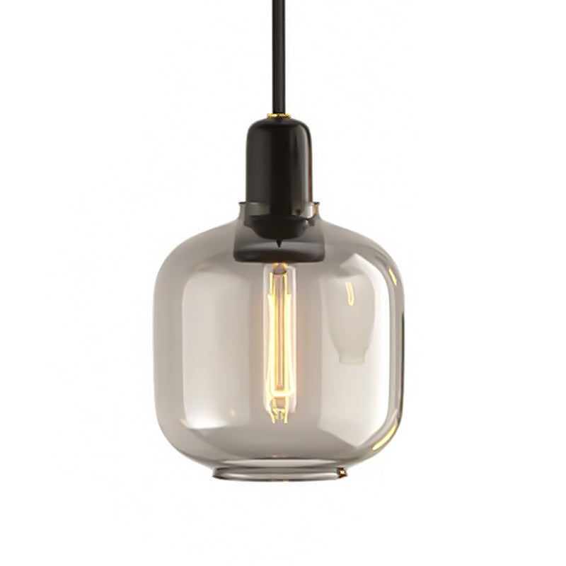 Modernist Cylinder Pendant Amber/Smoky Glass 1 Light Living Room Hanging Ceiling Lamp, 4"/5.5" Wide Clearhalo 'Ceiling Lights' 'Close To Ceiling Lights' 'Glass shade' 'Glass' 'Modern Pendants' 'Modern' 'Pendant Lights' 'Pendants' Lighting' 212972