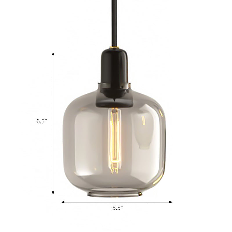 Modernist Cylinder Pendant Amber/Smoky Glass 1 Light Living Room Hanging Ceiling Lamp, 4"/5.5" Wide Clearhalo 'Ceiling Lights' 'Close To Ceiling Lights' 'Glass shade' 'Glass' 'Modern Pendants' 'Modern' 'Pendant Lights' 'Pendants' Lighting' 212973