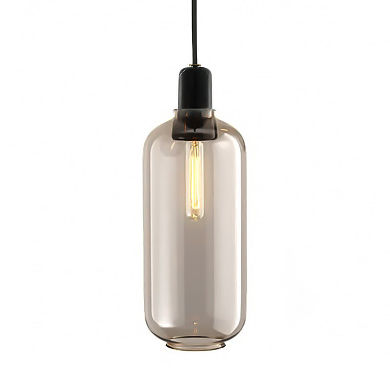 Modernist Cylinder Pendant Amber/Smoky Glass 1 Light Living Room Hanging Ceiling Lamp, 4"/5.5" Wide Clearhalo 'Ceiling Lights' 'Close To Ceiling Lights' 'Glass shade' 'Glass' 'Modern Pendants' 'Modern' 'Pendant Lights' 'Pendants' Lighting' 212975