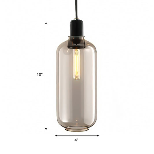 Modernist Cylinder Pendant Amber/Smoky Glass 1 Light Living Room Hanging Ceiling Lamp, 4"/5.5" Wide Clearhalo 'Ceiling Lights' 'Close To Ceiling Lights' 'Glass shade' 'Glass' 'Modern Pendants' 'Modern' 'Pendant Lights' 'Pendants' Lighting' 212976