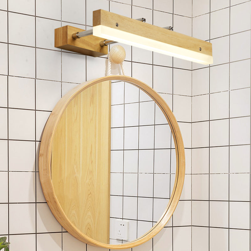 Linear Vanity Light Contemporary Wood Led Beige Wall Mounted Vanity Lamp in White/Warm Light, 16"/23.5"/31.5" Wide Clearhalo 'Vanity Lights' 'Wall Lights' Lighting' 212986