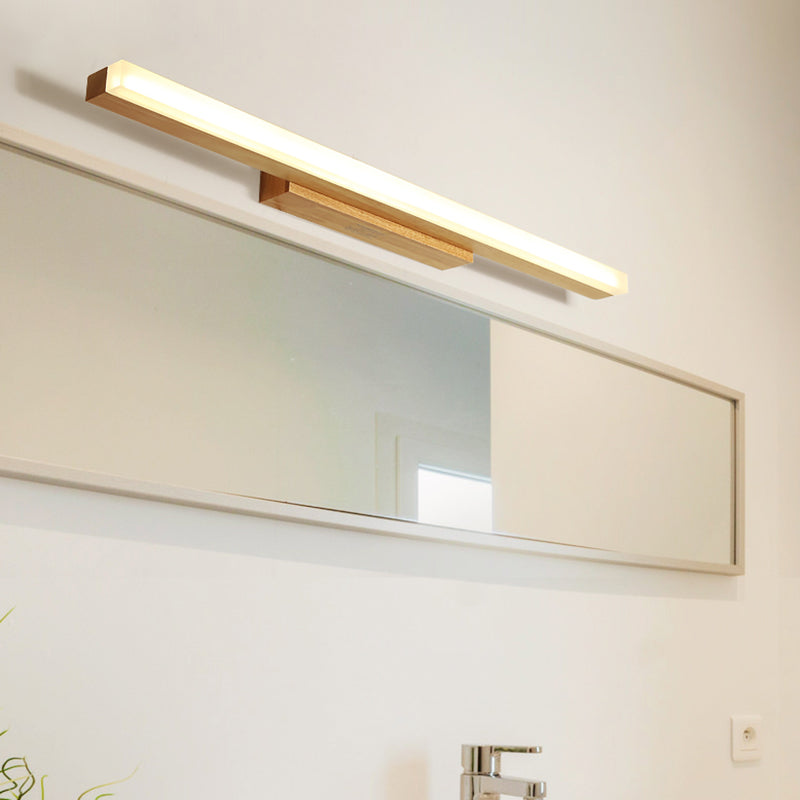 Wood Linear Vanity Lamp Modernist Led 16"/23.5"/31.5" Wide Beige Vanity Sconce Light in White/Warm Light Wood Clearhalo 'Vanity Lights' 'Wall Lights' Lighting' 212993