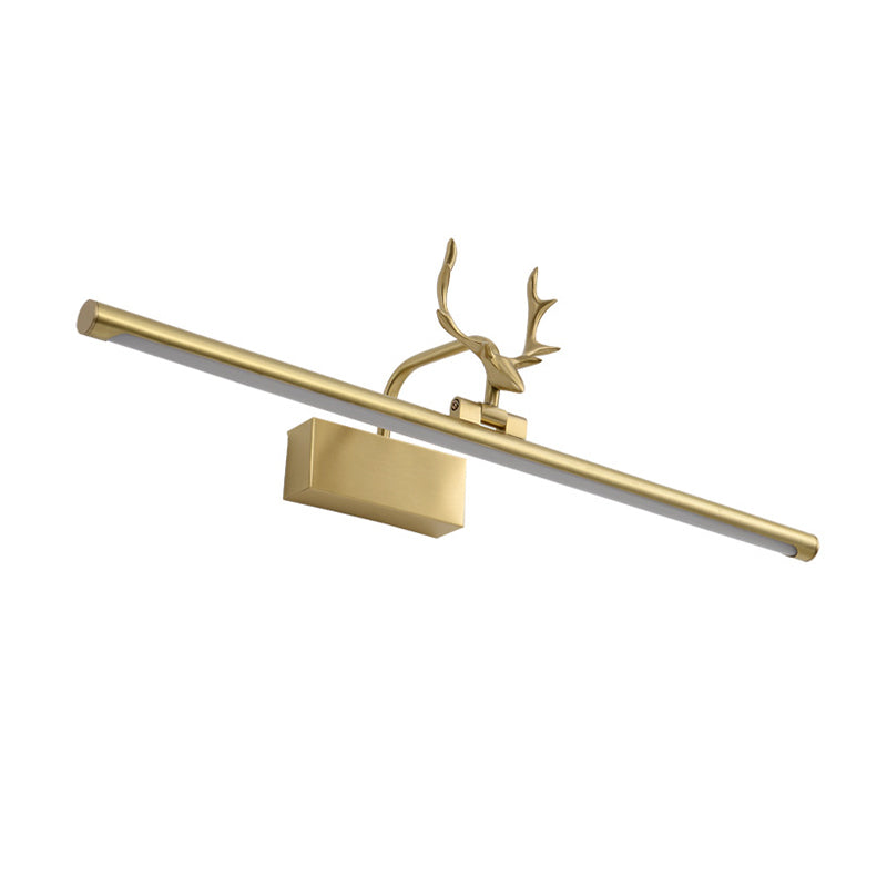 Brass Linear Wall Sconce Lighting Modernist Led Metal Vanity Wall Sconce with Antler Arm in Warm Light, 16"/21.5"/27.5" Wide Clearhalo 'Cast Iron' 'Glass' 'Industrial' 'Modern wall lights' 'Modern' 'Tiffany' 'Traditional wall lights' 'Vanity Lights' 'Wall Lights' Lighting' 213018