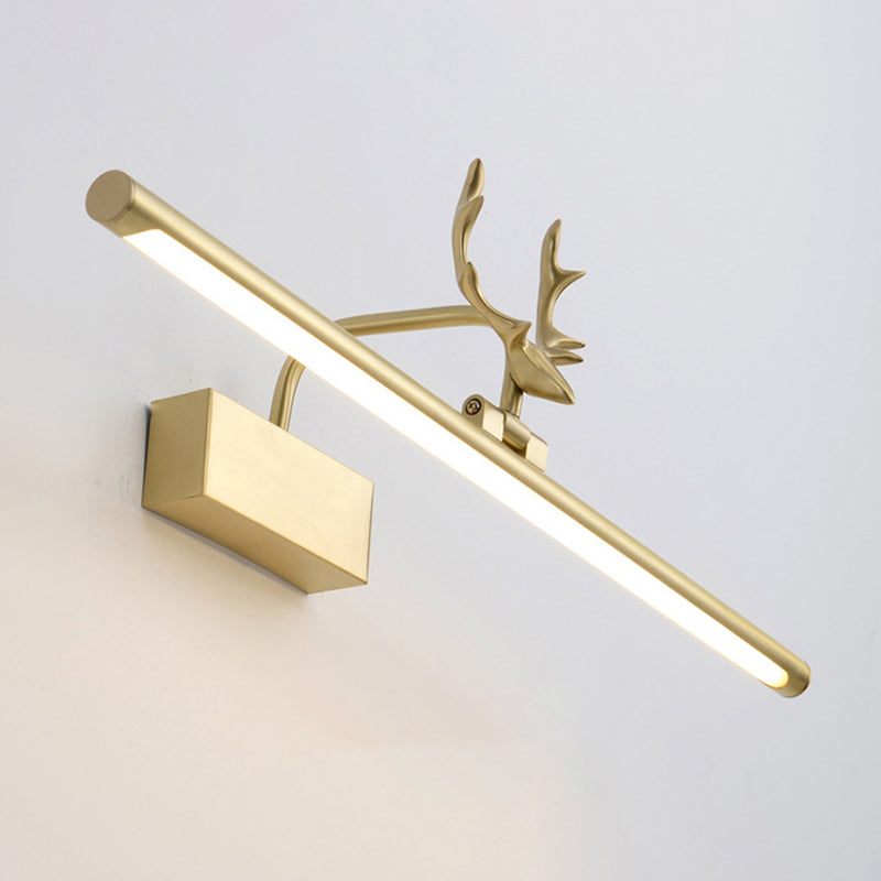 Brass Linear Wall Sconce Lighting Modernist Led Metal Vanity Wall Sconce with Antler Arm in Warm Light, 16"/21.5"/27.5" Wide Clearhalo 'Cast Iron' 'Glass' 'Industrial' 'Modern wall lights' 'Modern' 'Tiffany' 'Traditional wall lights' 'Vanity Lights' 'Wall Lights' Lighting' 213020
