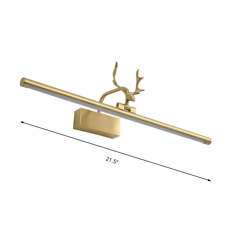 Brass Linear Wall Sconce Lighting Modernist Led Metal Vanity Wall Sconce with Antler Arm in Warm Light, 16"/21.5"/27.5" Wide Clearhalo 'Cast Iron' 'Glass' 'Industrial' 'Modern wall lights' 'Modern' 'Tiffany' 'Traditional wall lights' 'Vanity Lights' 'Wall Lights' Lighting' 213022