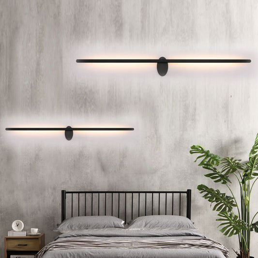 Slim Metal Wall Light Sconce Contemporary Led 21.5"/28"/36" Wide Bedroom Wall Mounted Light Fixture in Black, Natural Light Black Clearhalo 'Cast Iron' 'Glass' 'Industrial' 'Modern wall lights' 'Modern' 'Tiffany' 'Traditional wall lights' 'Vanity Lights' 'Wall Lights' Lighting' 213035