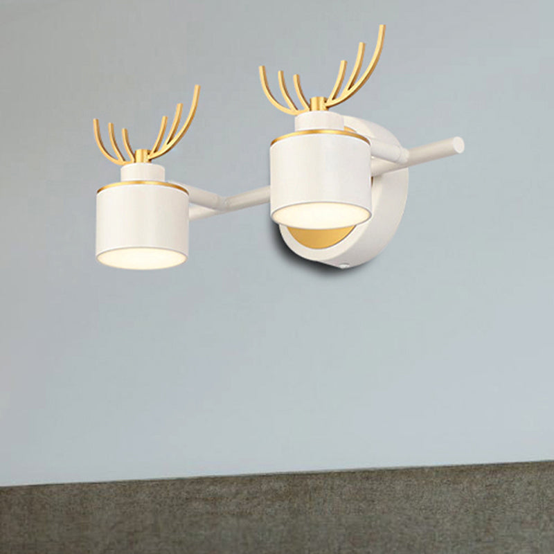White Cylindrical Vanity Lighting Modern 2/3/4 Lights Acrylic Led Wall Mounted Light Fixture with Antler Design in Natural Light Clearhalo 'Cast Iron' 'Glass' 'Industrial' 'Modern wall lights' 'Modern' 'Tiffany' 'Traditional wall lights' 'Vanity Lights' 'Wall Lights' Lighting' 213163