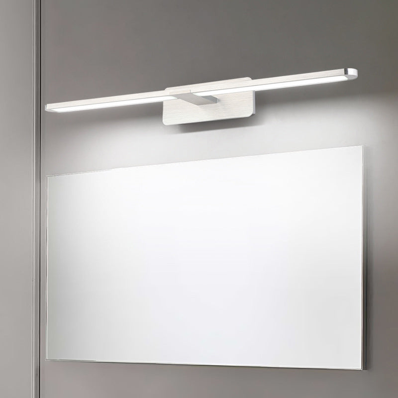 Linear Metal Wall Sconce Lamp Modernist Led 19.5"/23.5"/34" Wide Silver/Nickle Wall Mounted Vanity Light Fixture in White/Warm Light Silver Clearhalo 'Cast Iron' 'Glass' 'Industrial' 'Modern wall lights' 'Modern' 'Tiffany' 'Traditional wall lights' 'Vanity Lights' 'Wall Lights' Lighting' 213164