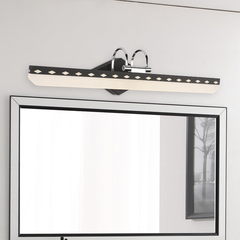 Acrylic Linear Vanity Lighting Modernist 15"/19"/23" Wide Led Black/White Vanity Wall Sconce with Curved Arm in Natural Light Black Clearhalo 'Cast Iron' 'Glass' 'Industrial' 'Modern wall lights' 'Modern' 'Tiffany' 'Traditional wall lights' 'Vanity Lights' 'Wall Lights' Lighting' 213201