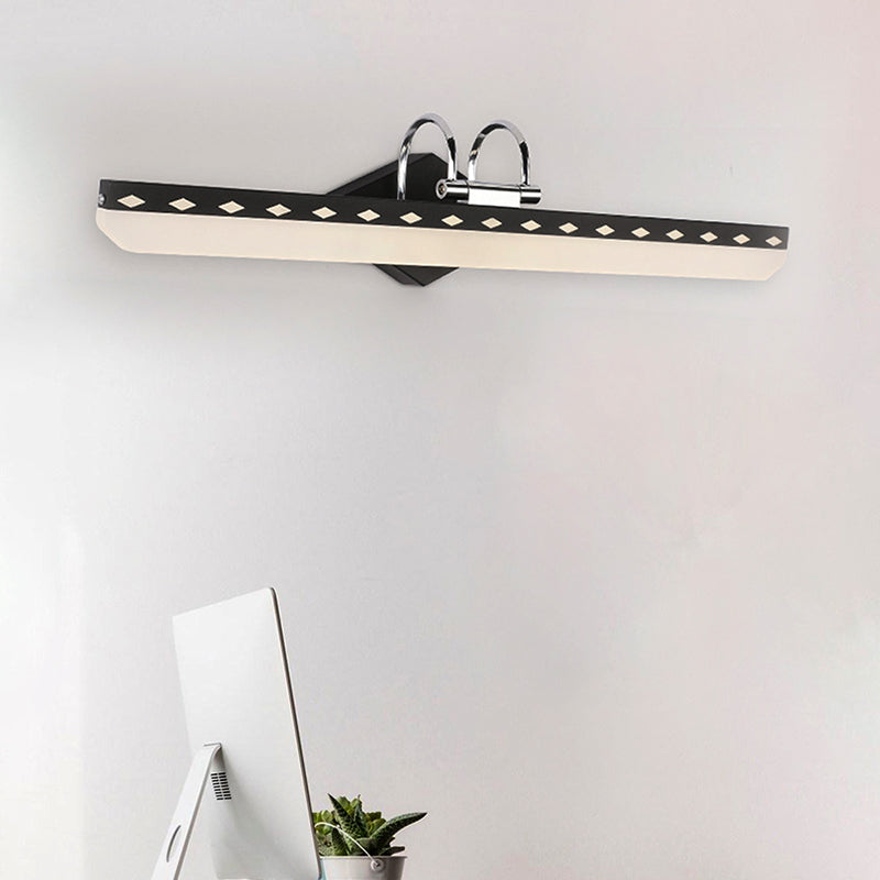 Acrylic Linear Vanity Lighting Modernist 15"/19"/23" Wide Led Black/White Vanity Wall Sconce with Curved Arm in Natural Light Clearhalo 'Cast Iron' 'Glass' 'Industrial' 'Modern wall lights' 'Modern' 'Tiffany' 'Traditional wall lights' 'Vanity Lights' 'Wall Lights' Lighting' 213211