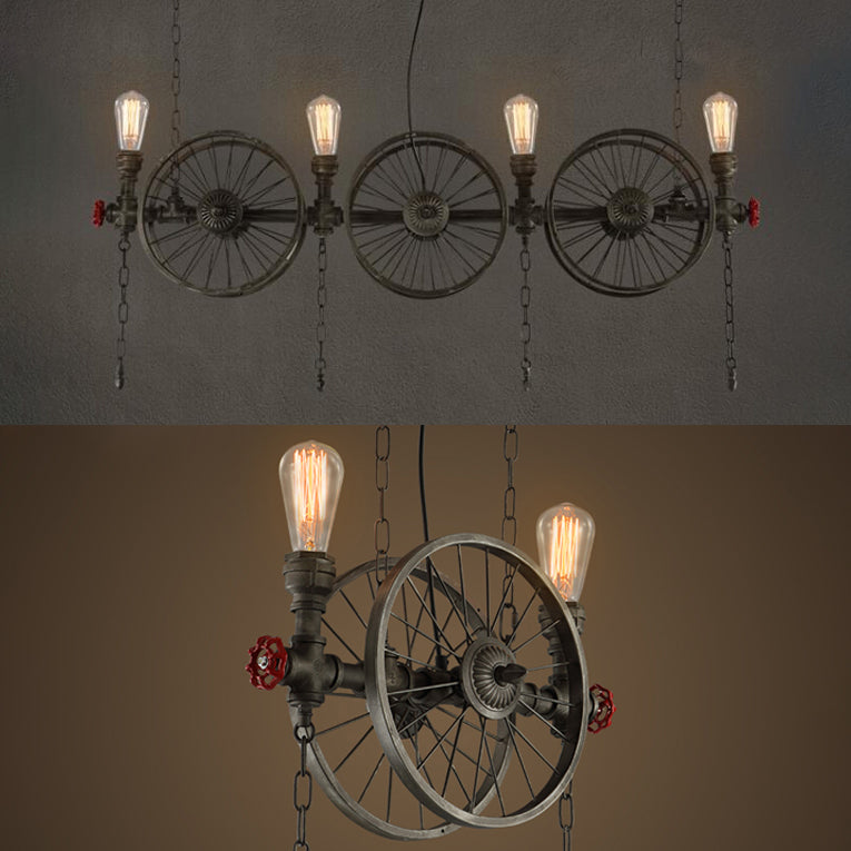 Farmhouse Style Wheel Design Island Lighting with Open Bulb 2/4 Lights Metallic Island Light Fixture in Bronze Clearhalo 'Ceiling Lights' 'Island Lights' Lighting' 21324