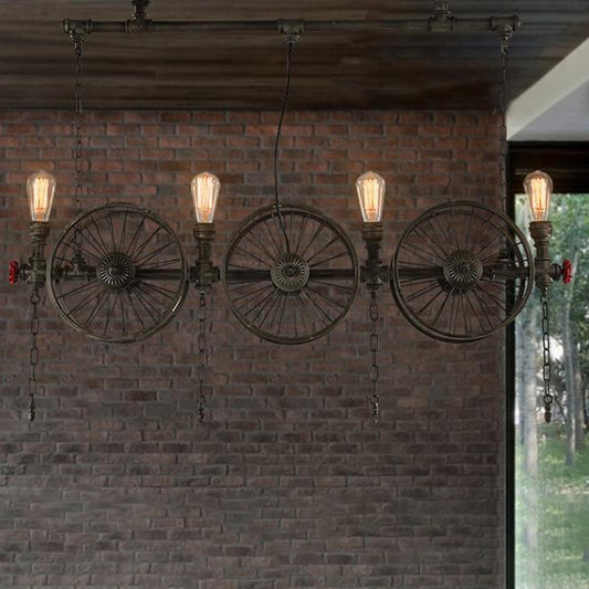 Farmhouse Style Wheel Design Island Lighting with Open Bulb 2/4 Lights Metallic Island Light Fixture in Bronze Clearhalo 'Ceiling Lights' 'Island Lights' Lighting' 21327