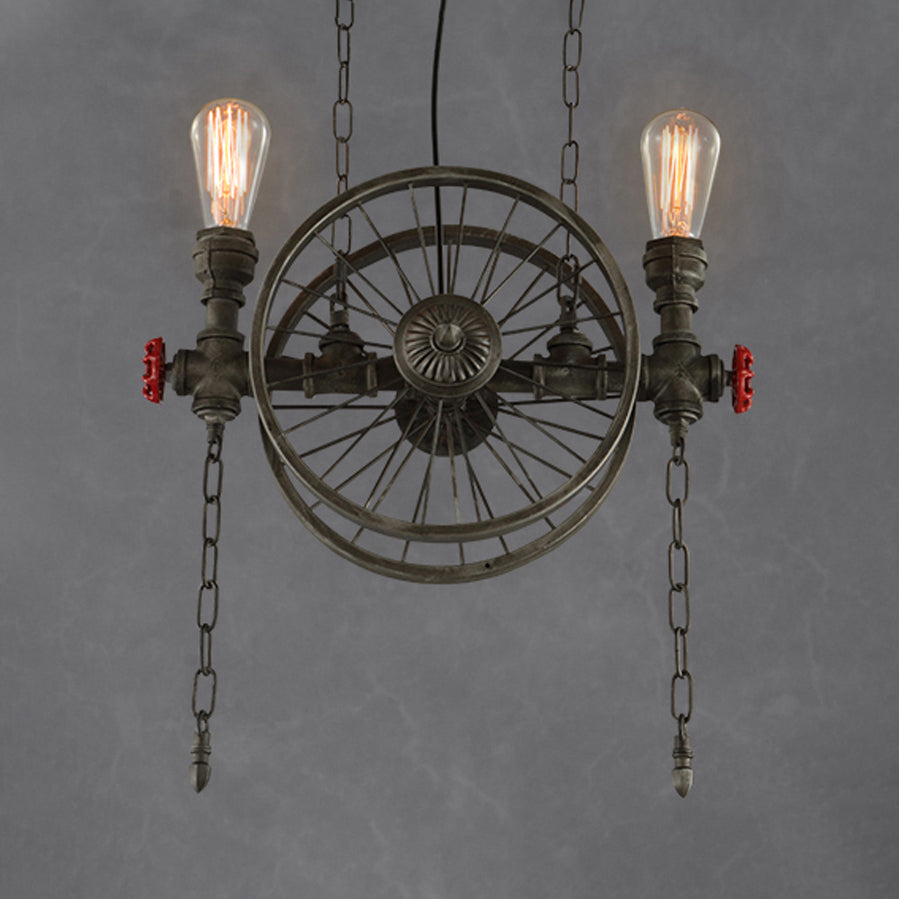 Farmhouse Style Wheel Design Island Lighting with Open Bulb 2/4 Lights Metallic Island Light Fixture in Bronze 2 Bronze Clearhalo 'Ceiling Lights' 'Island Lights' Lighting' 21330