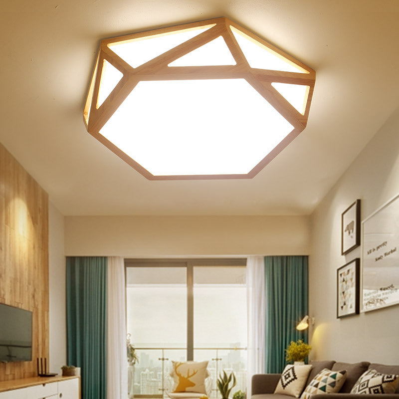 16"/19.5"/23.5" Wide Geometric Flush Mount Nordic Wood Beige LED Flush Mount Lamp for Living Room Wood Clearhalo 'Ceiling Lights' 'Close To Ceiling Lights' 'Close to ceiling' 'Flush mount' Lighting' 213367