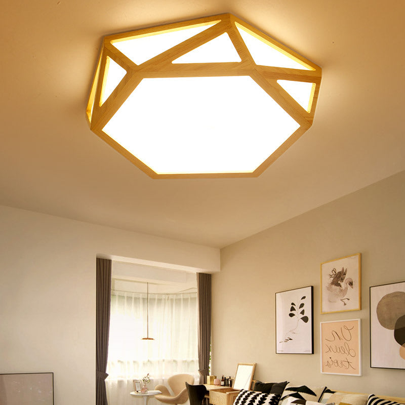 16"/19.5"/23.5" Wide Geometric Flush Mount Nordic Wood Beige LED Flush Mount Lamp for Living Room Clearhalo 'Ceiling Lights' 'Close To Ceiling Lights' 'Close to ceiling' 'Flush mount' Lighting' 213368